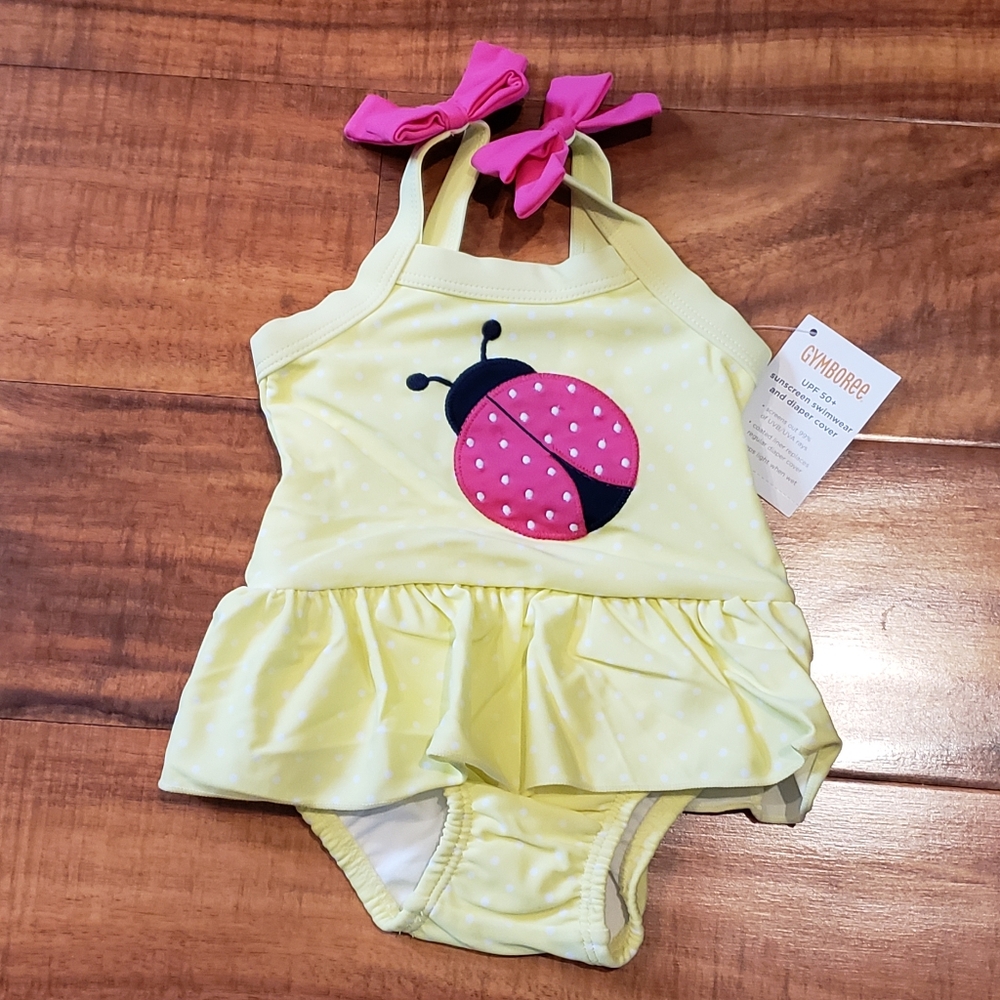 Gymboree NWT 3-6 months yellow and white polka dot ladybug swimsuit